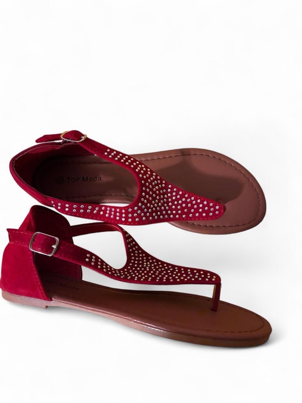 TOP Moda Red Rhinestone T‑Strap Sandals - Picture 3 of 6